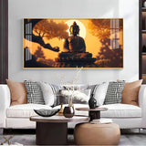 Sunset Fall Meditating Buddha Premium Acrylic Floating Wall Painting - Decor Smart