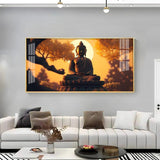 Sunset Fall Meditating Buddha Premium Acrylic Floating Wall Painting - Decor Smart