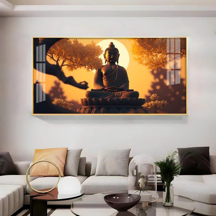 Sunset Fall Meditating Buddha Premium Acrylic Floating Wall Painting - Decor Smart