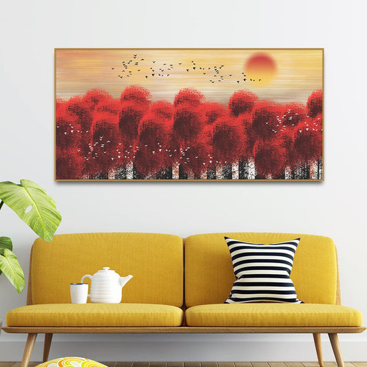 Sunset With Red Tree Premium Canvas Wall Painting - Decor Smart