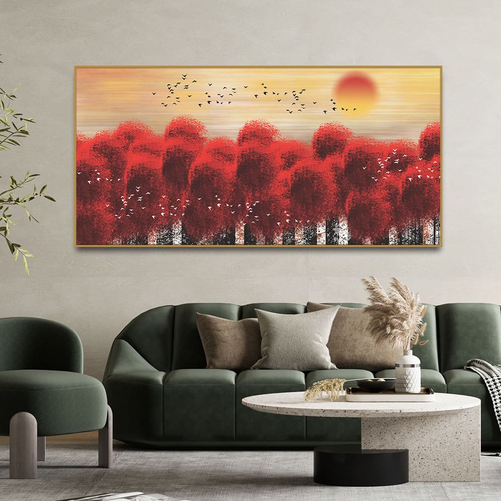 Sunset With Red Tree Premium Canvas Wall Painting - Decor Smart