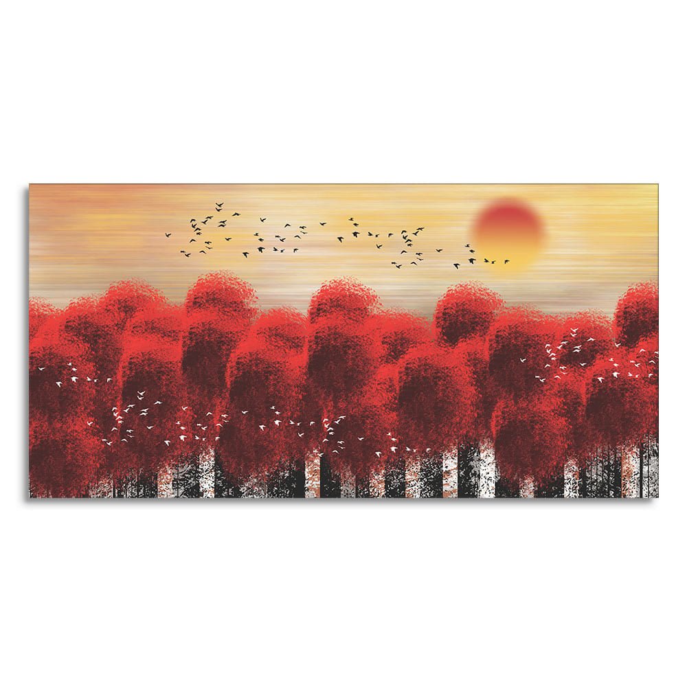 Sunset With Red Tree Premium Canvas Wall Painting - Decor Smart