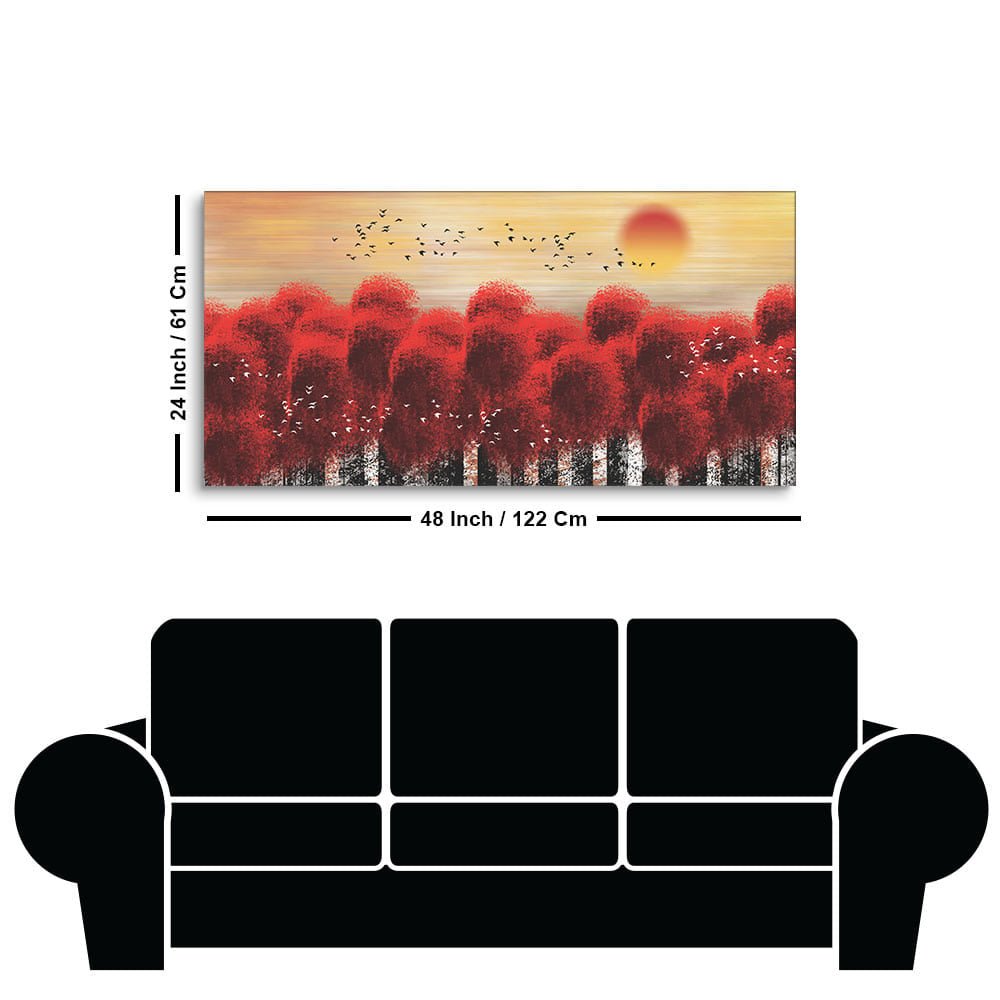 Sunset With Red Tree Premium Canvas Wall Painting - Decor Smart