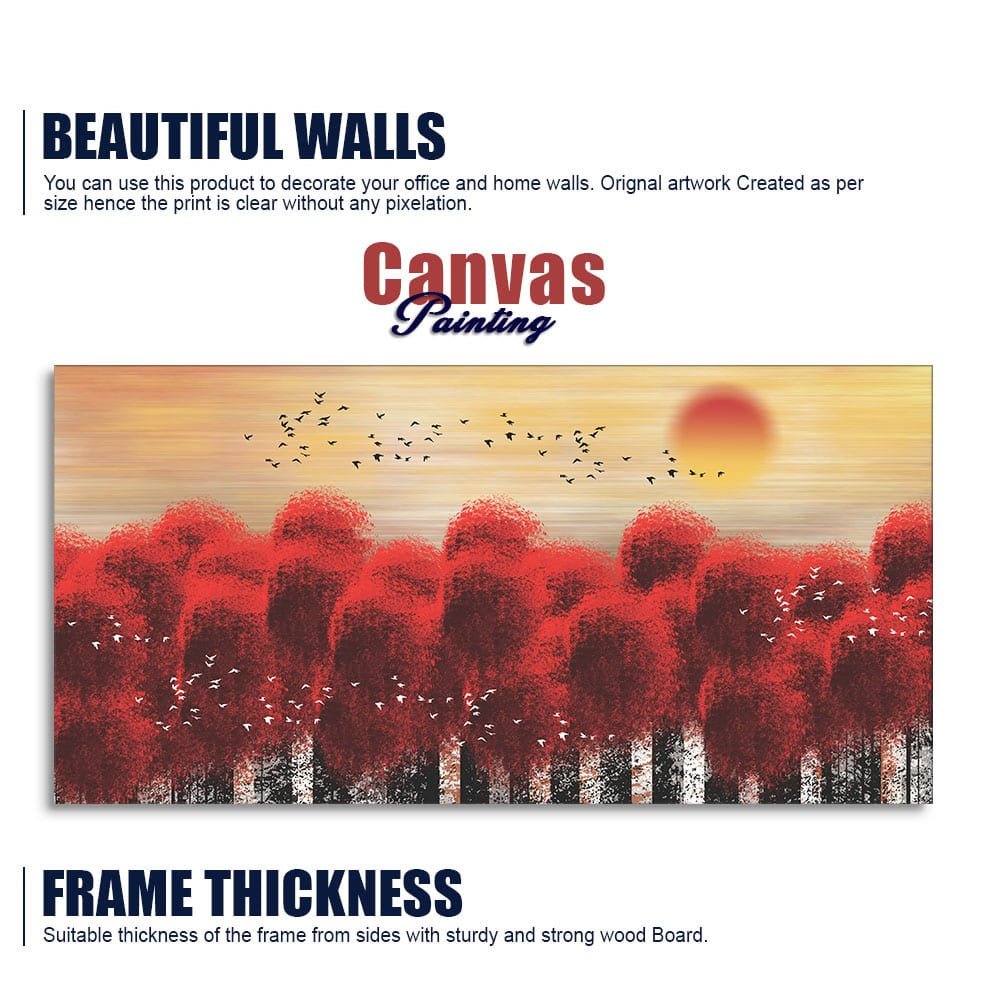 Sunset With Red Tree Premium Canvas Wall Painting - Decor Smart