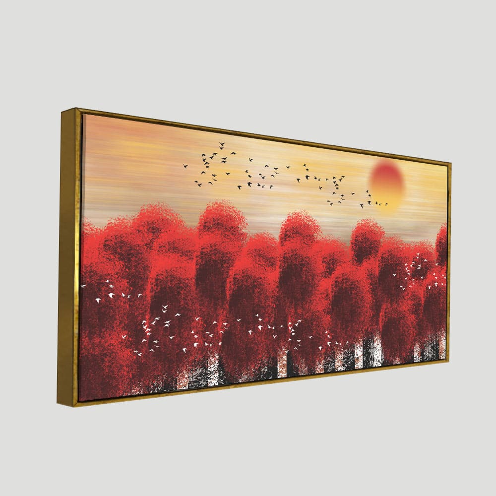 Sunset With Red Tree Premium Canvas Wall Painting - Decor Smart