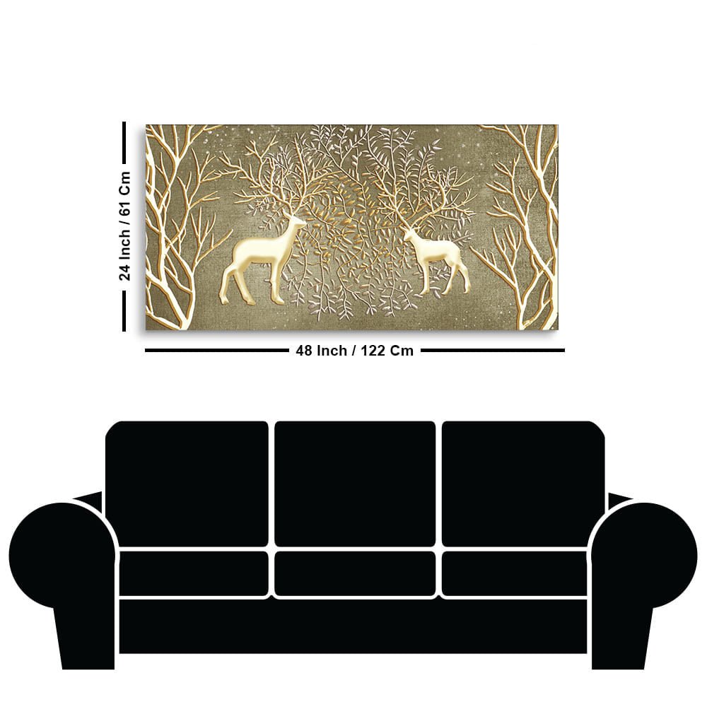 Swamp Deers in Forest Premium Canvas Wall Painting - Decor Smart