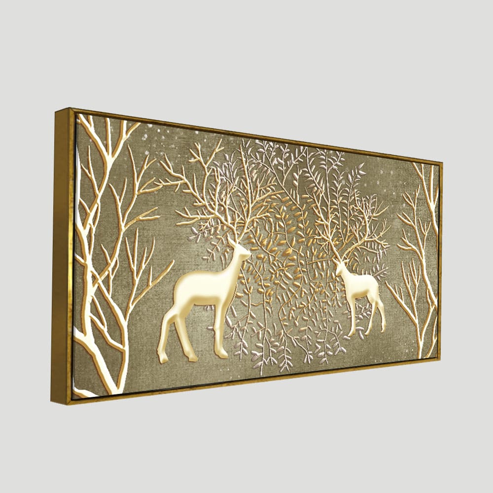 Swamp Deers in Forest Premium Canvas Wall Painting - Decor Smart