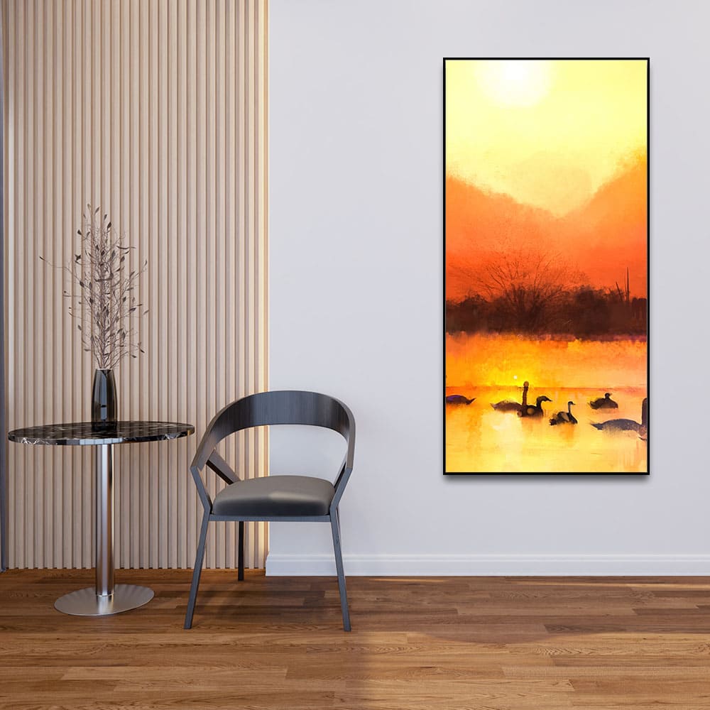 Swans in Lake at Sunset Canvas Wall Painting - Decor Smart
