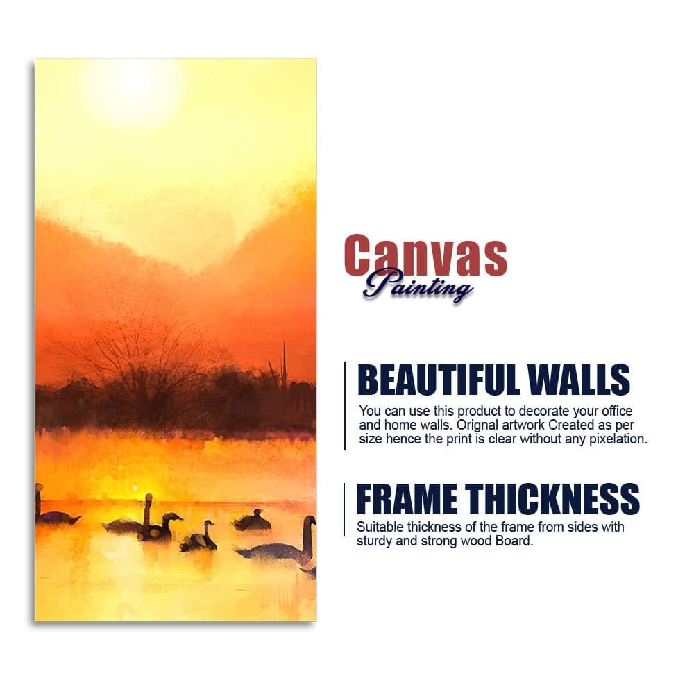 Swans in Lake at Sunset Canvas Wall Painting - Decor Smart