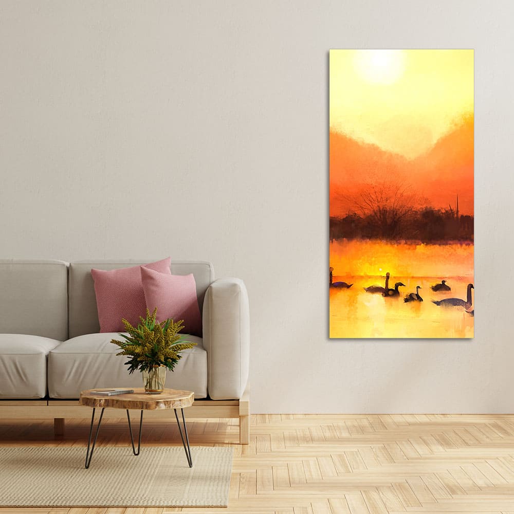 Swans in Lake at Sunset Canvas Wall Painting - Decor Smart