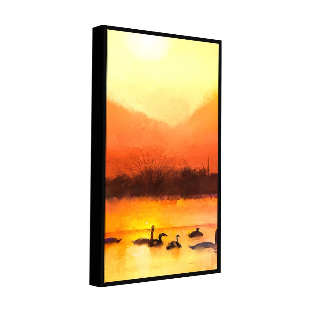 Swans in Lake at Sunset Canvas Wall Painting - Decor Smart