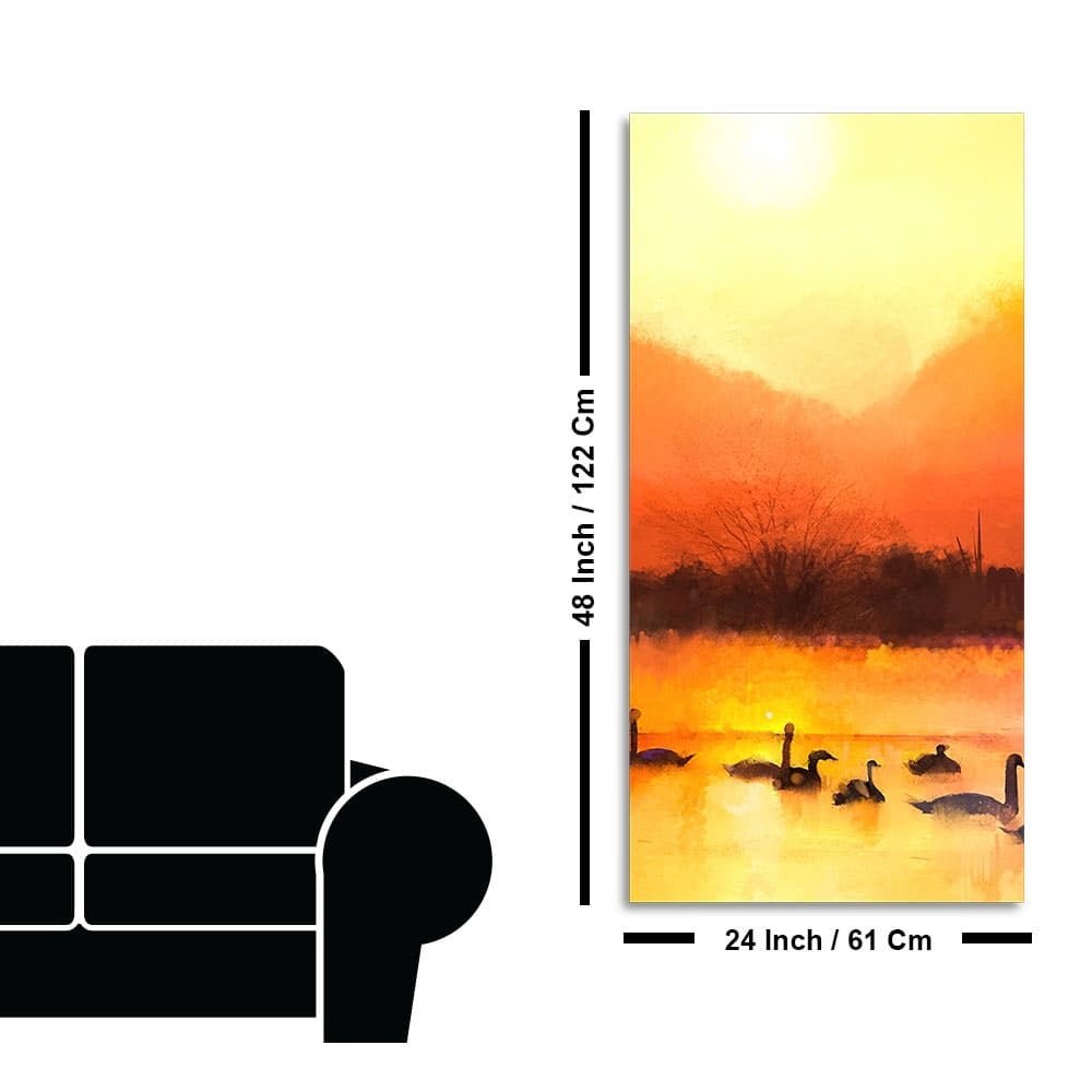 Swans in Lake at Sunset Canvas Wall Painting - Decor Smart