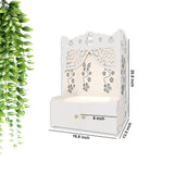 Swastika Kalash Symbol of Hindu Religious White Wooden Wall Temple for Home With Inbuilt focus Lights & Spacious Shelf - Decor Smart