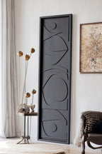 Tall Black 3D Wall Art Panel with Geometric Abstract Design