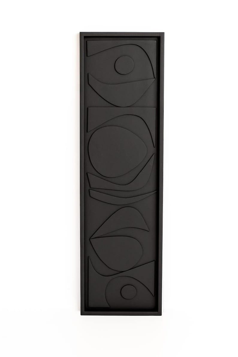 Tall Black 3D Wall Art Panel with Geometric Abstract Design