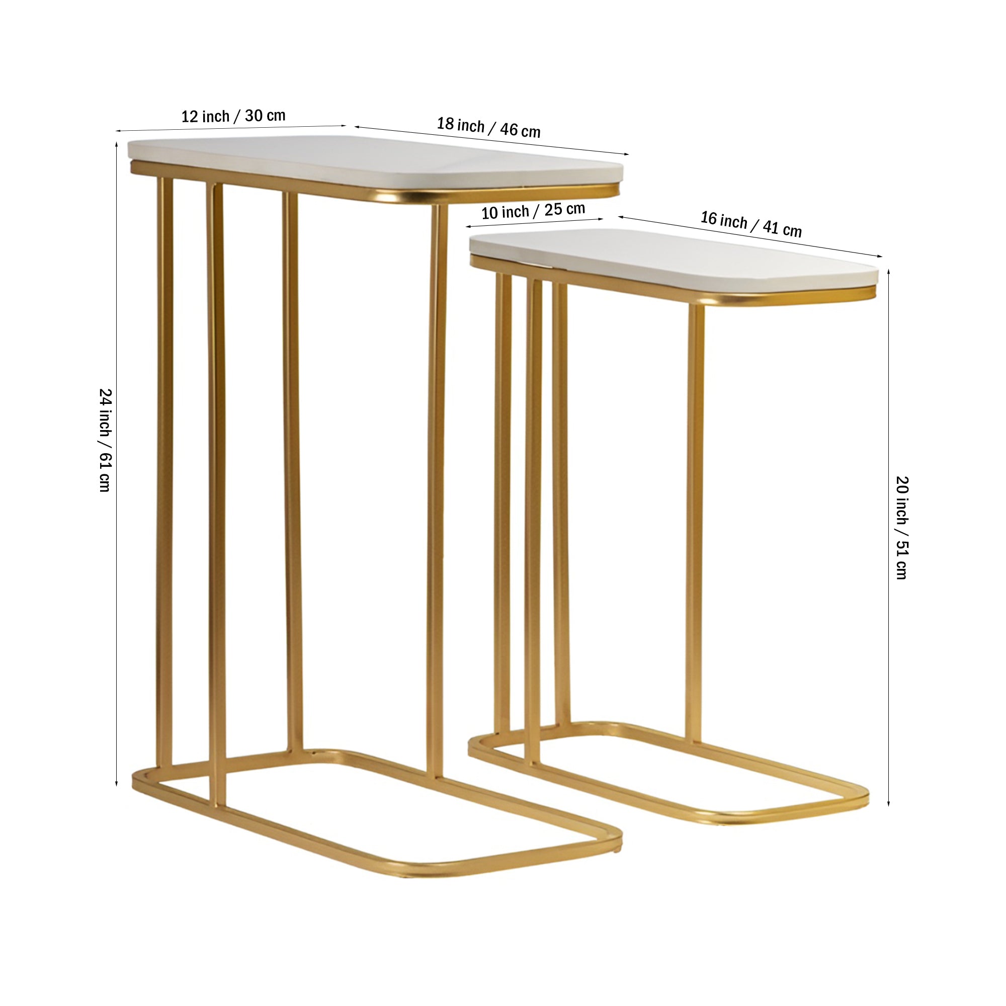 Tehran Rectangle Iron Stand Side Marble Table Set of 2 - Decor Smart