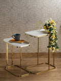 Tehran Rectangle Iron Stand Side Marble Table Set of 2 - Decor Smart