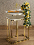 Tehran Rectangle Iron Stand Side Marble Table Set of 2 - Decor Smart