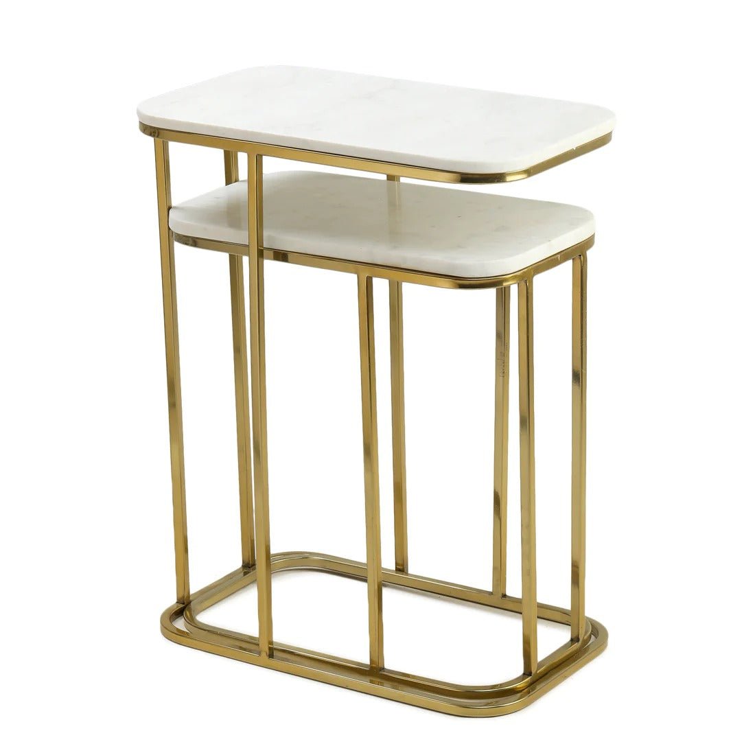 Tehran Rectangle Iron Stand Side Marble Table Set of 2 - Decor Smart