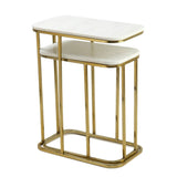 Tehran Rectangle Iron Stand Side Marble Table Set of 2 - Decor Smart