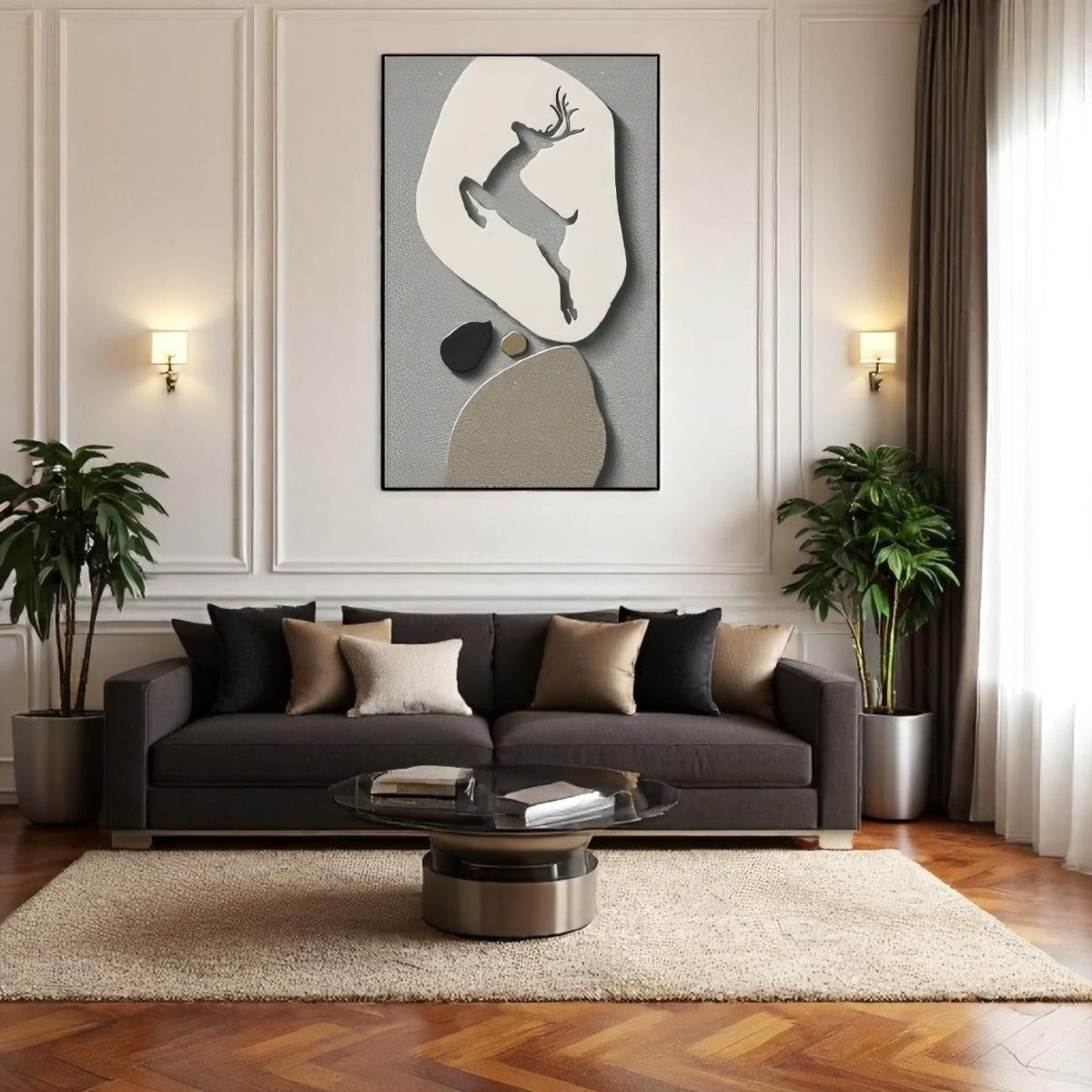 Textured Animal Modern Deer Silhouette 3D Wall Art Home Decor