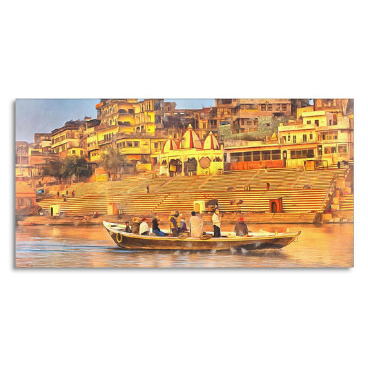The Sacred Land Of Banaras Scenery Premium Canvas Wall Painting - Decor Smart