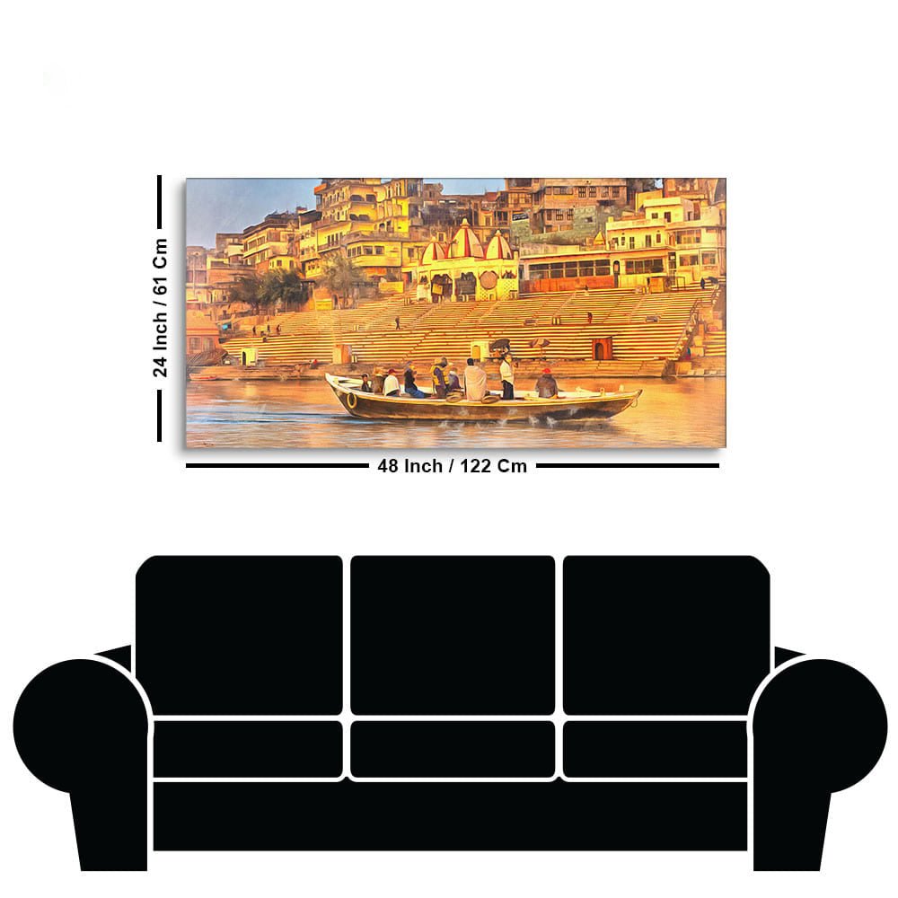 The Sacred Land Of Banaras Scenery Premium Canvas Wall Painting - Decor Smart