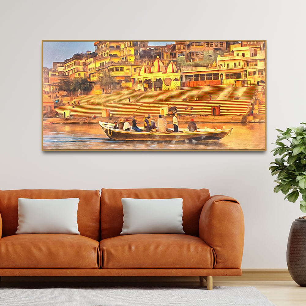 The Sacred Land Of Banaras Scenery Premium Canvas Wall Painting - Decor Smart