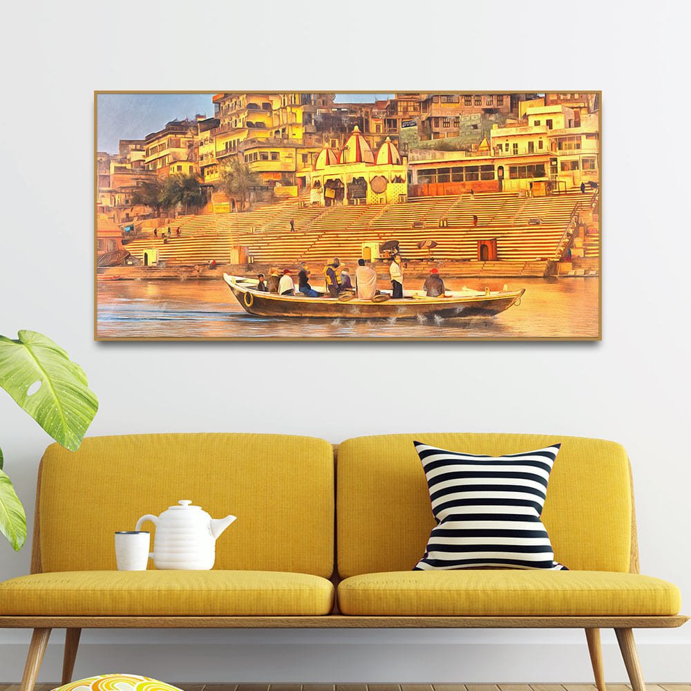 The Sacred Land Of Banaras Scenery Premium Canvas Wall Painting - Decor Smart