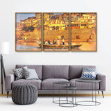 The Sacred Land Of Banaras Scenery Premium Floating Canvas Wall Painting Set of Three - Decor Smart
