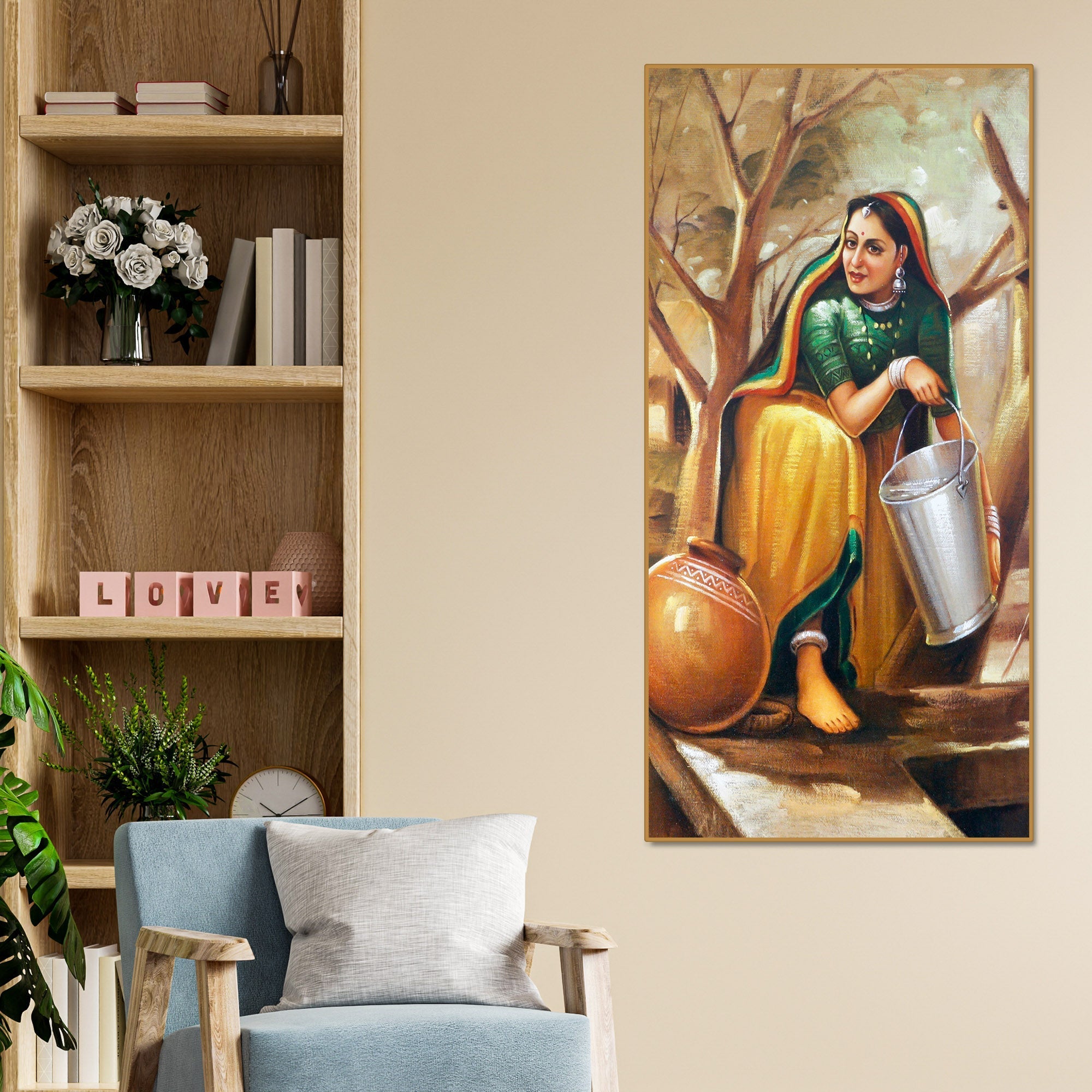 The Village Well Vertical Canvas Wall Painting - Decor Smart