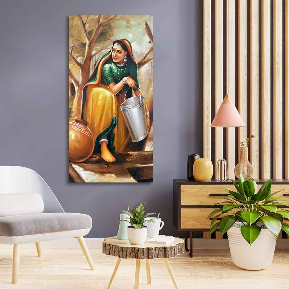 The Village Well Vertical Canvas Wall Painting - Decor Smart