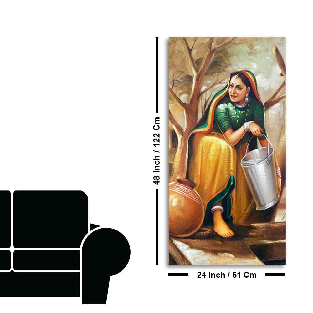 The Village Well Vertical Canvas Wall Painting - Decor Smart