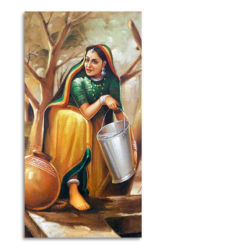 The Village Well Vertical Canvas Wall Painting - Decor Smart