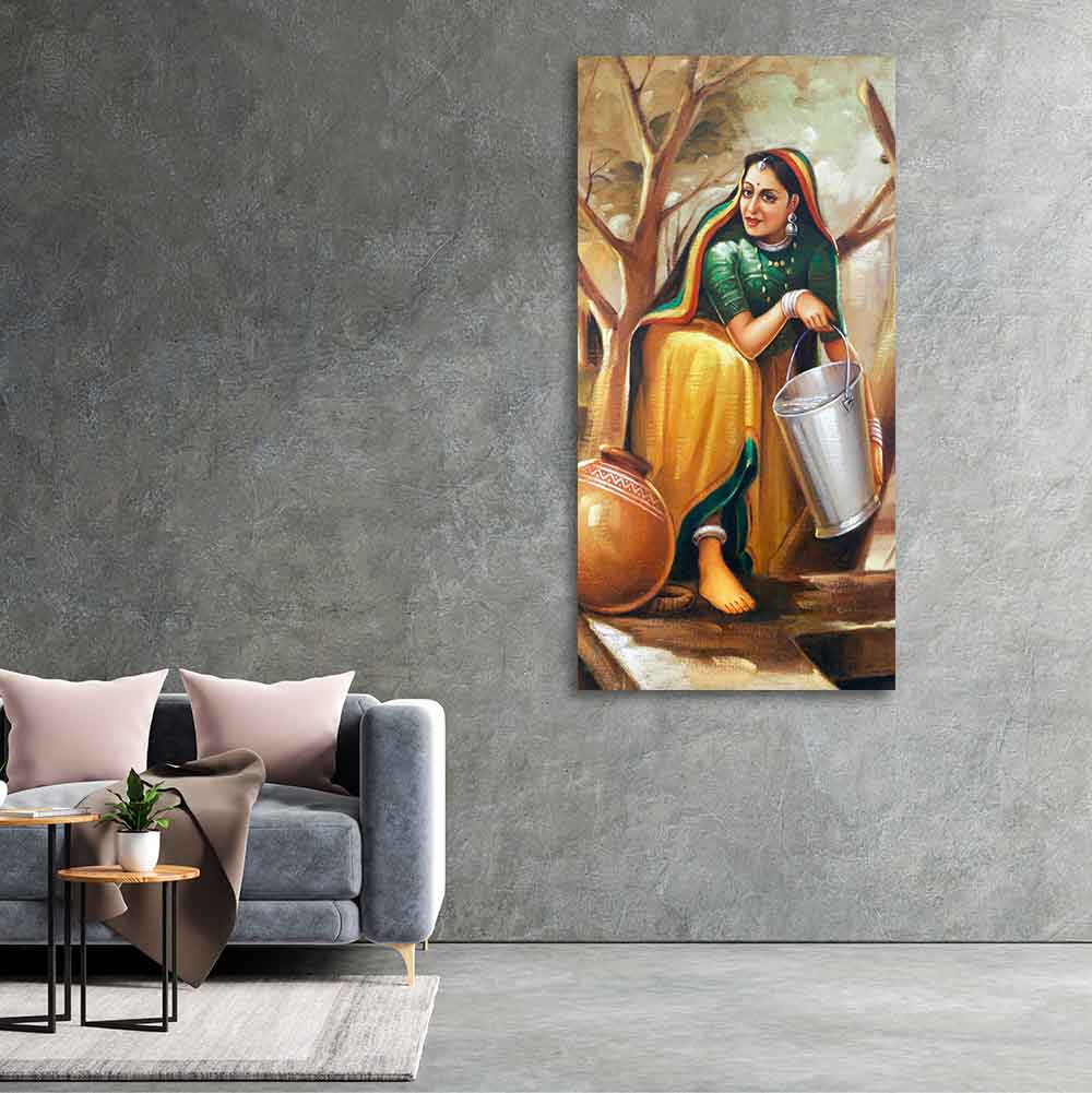 The Village Well Vertical Canvas Wall Painting - Decor Smart