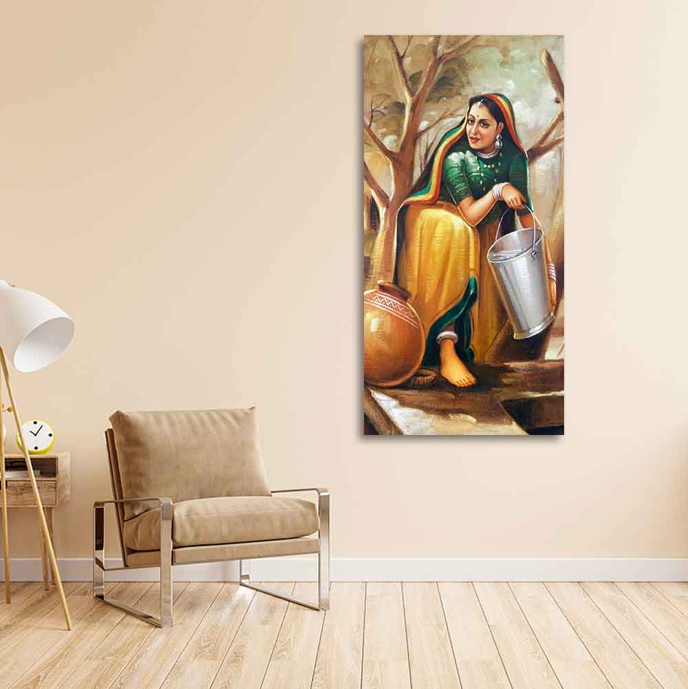 The Village Well Vertical Canvas Wall Painting - Decor Smart