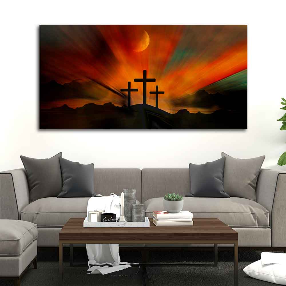 Three Cross Silhouette Canvas Wall Painting - Decor Smart