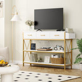 Three Drawer White Gold Engineered Wood Console Table - Decor Smart