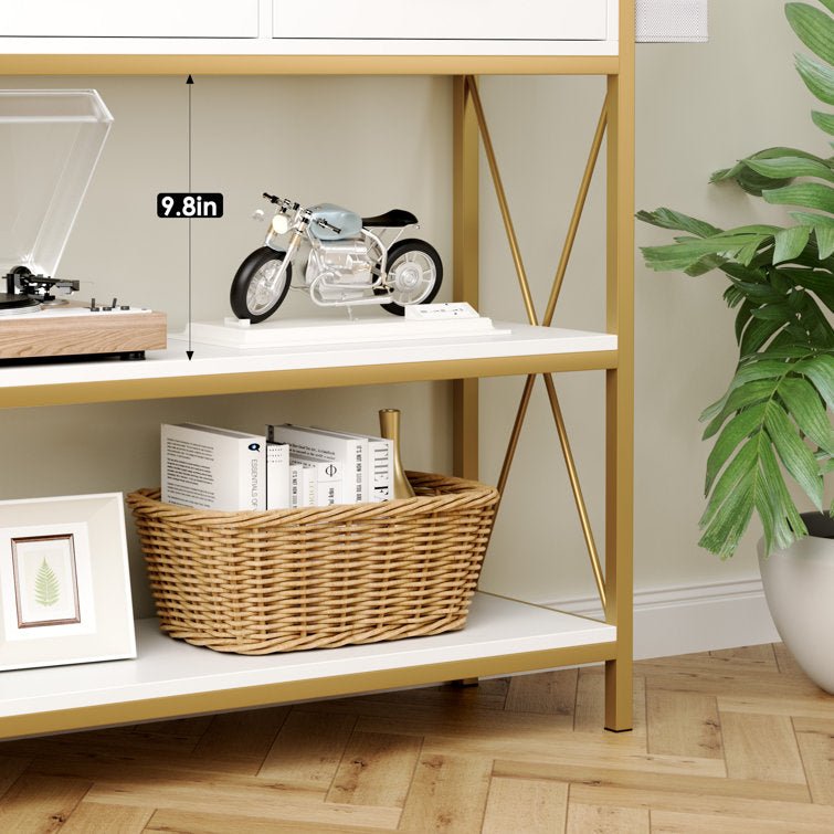 Three Drawer White Gold Engineered Wood Console Table - Decor Smart