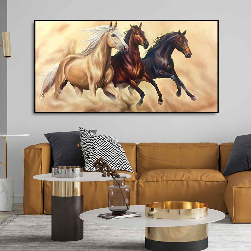 Three Running Horses Wall Painting – Premium Quality Decor - Decor Smart