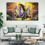 Three Running Horses Abstract Art Canvas Five Pieces Wall Painting - Decor Smart