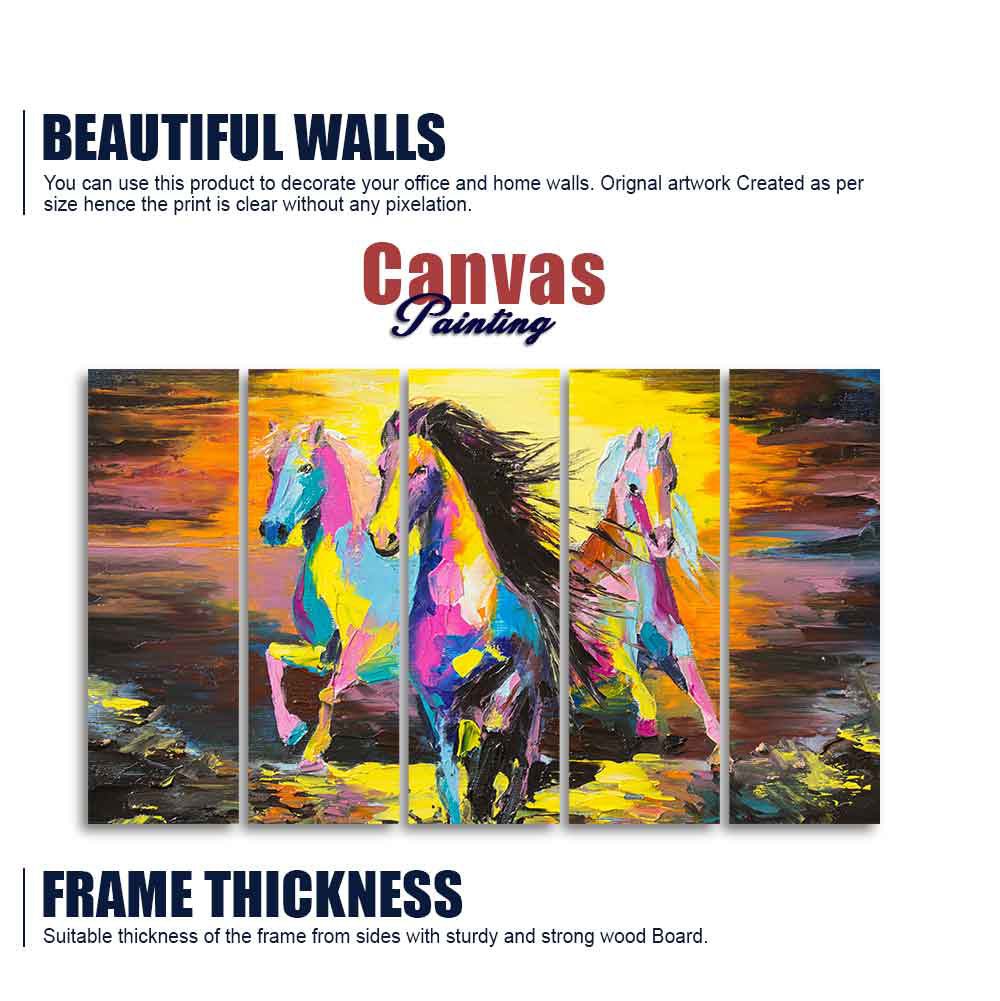 Three Running Horses Abstract Art Canvas Five Pieces Wall Painting - Decor Smart