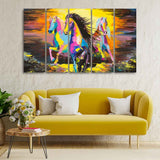Three Running Horses Abstract Art Canvas Five Pieces Wall Painting - Decor Smart