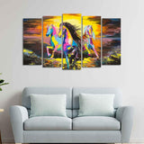 Three Running Horses Abstract Art Five Pieces Canvas Wall Painting - Decor Smart
