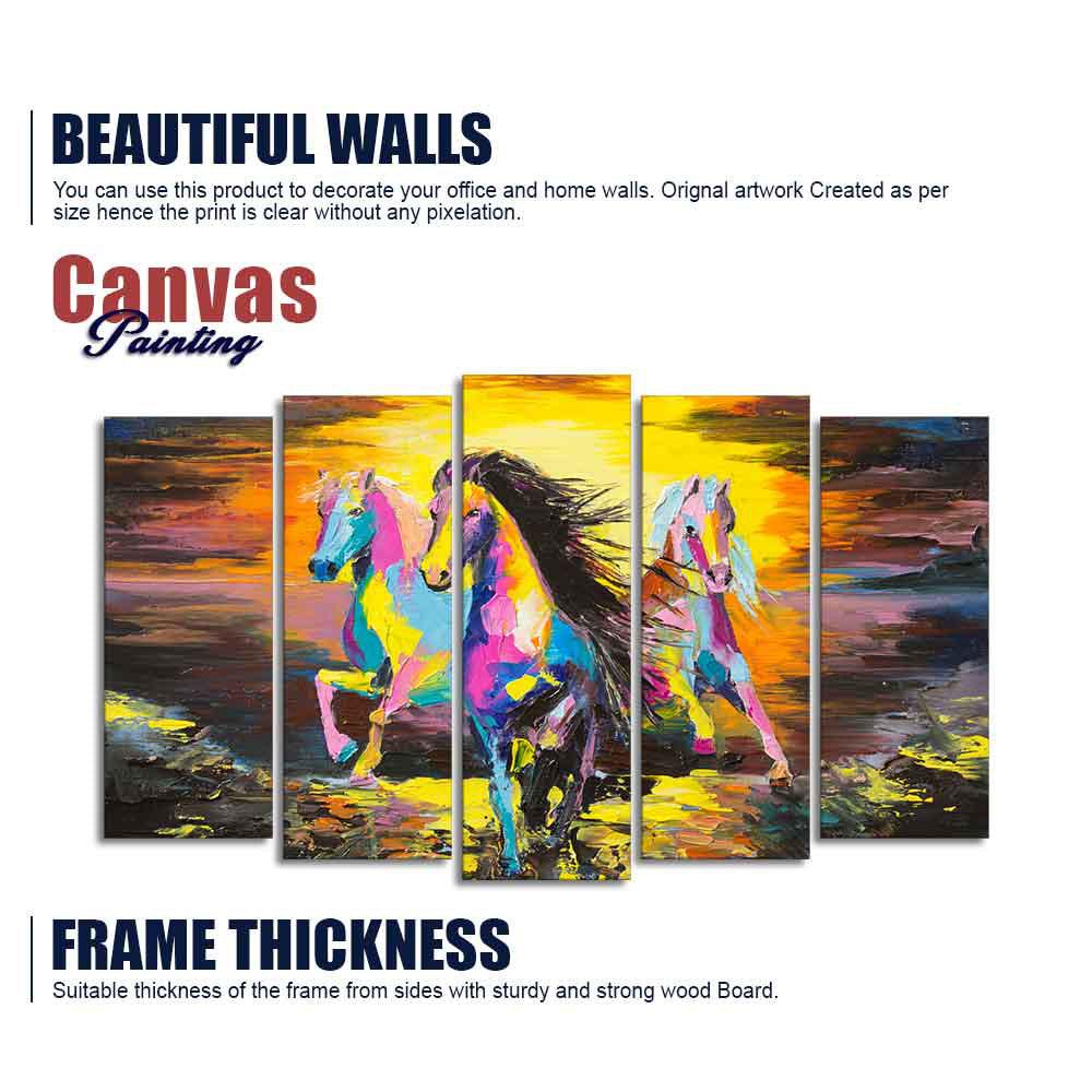 Three Running Horses Abstract Art Five Pieces Canvas Wall Painting - Decor Smart