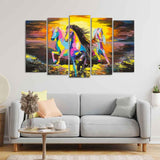 Three Running Horses Abstract Art Five Pieces Canvas Wall Painting - Decor Smart