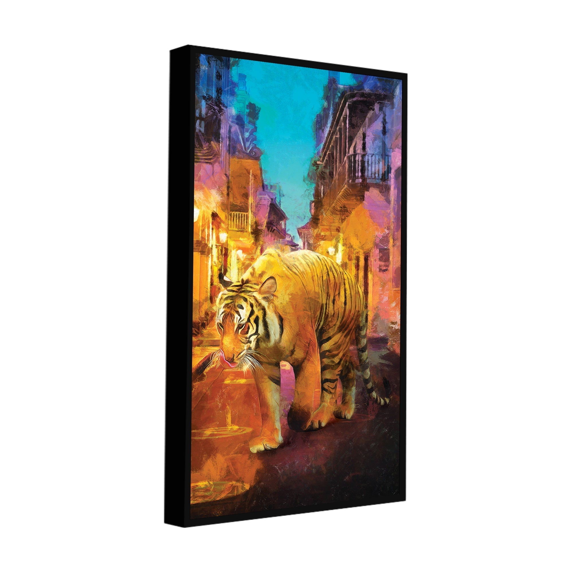 Tiger Walking in Street Premium Canvas Wall Painting - Decor Smart