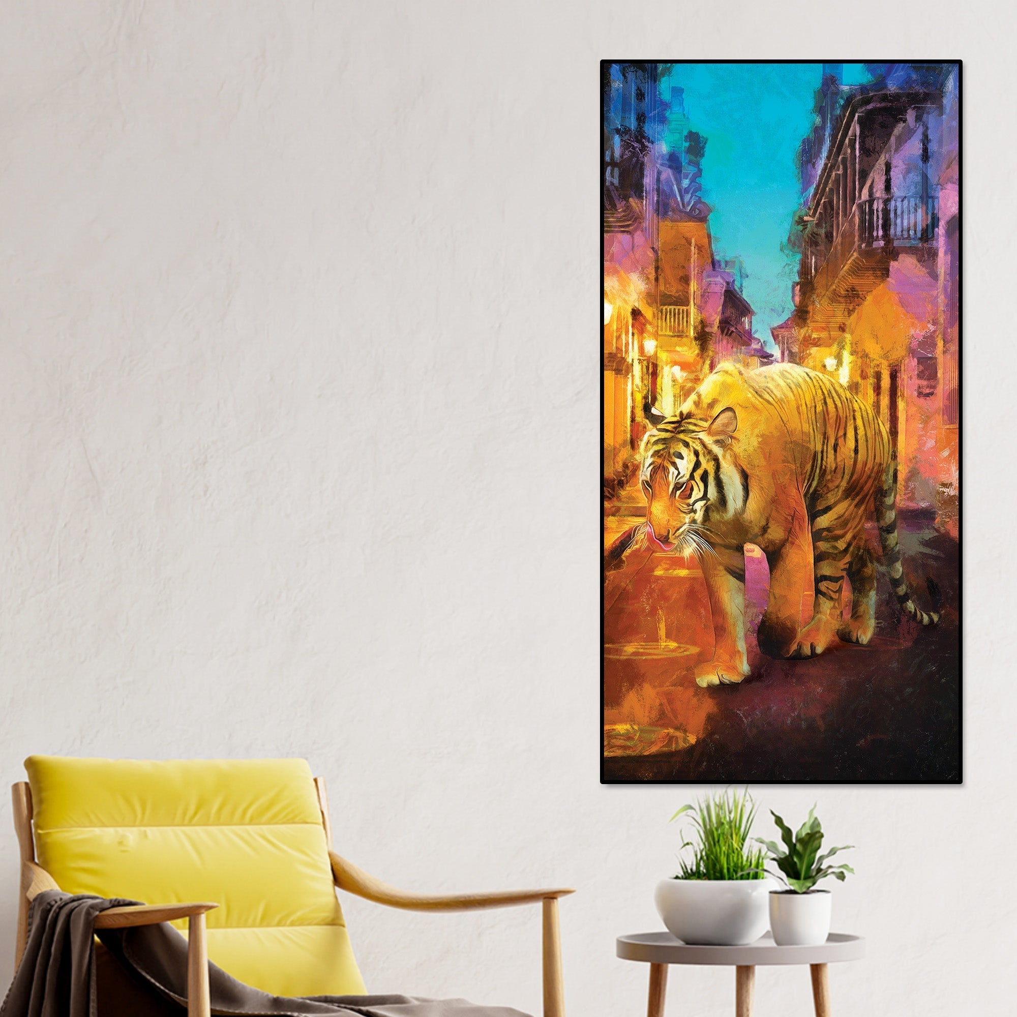 Tiger Walking in Street Premium Canvas Wall Painting - Decor Smart