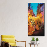 Tiger Walking in Street Premium Canvas Wall Painting - Decor Smart