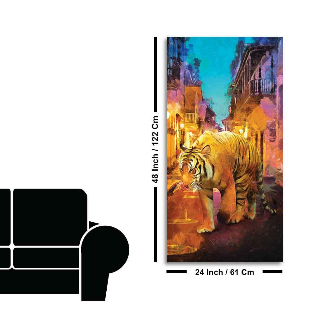 Tiger Walking in Street Premium Canvas Wall Painting - Decor Smart